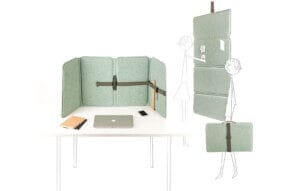 Een multifunctioneel akoestisch scherm voor op het bureau of als baffle op te hangen- VLINDER